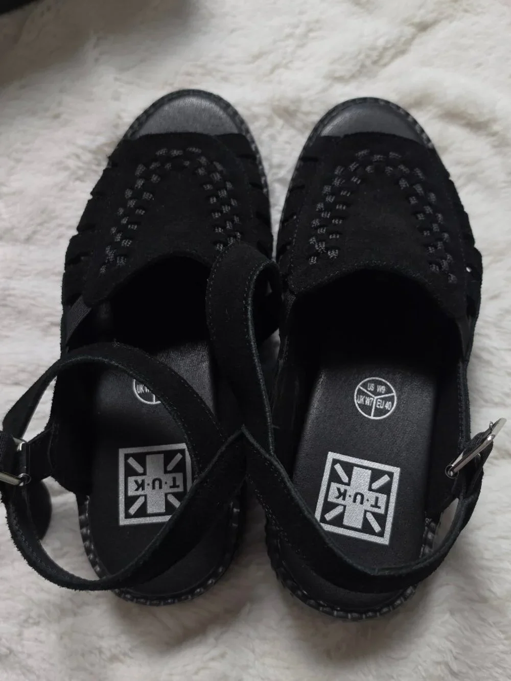 T.U.K. Black Suede Interlace Viva Mondo Creeper Sandals Size 9 EU 40 NWOT Box